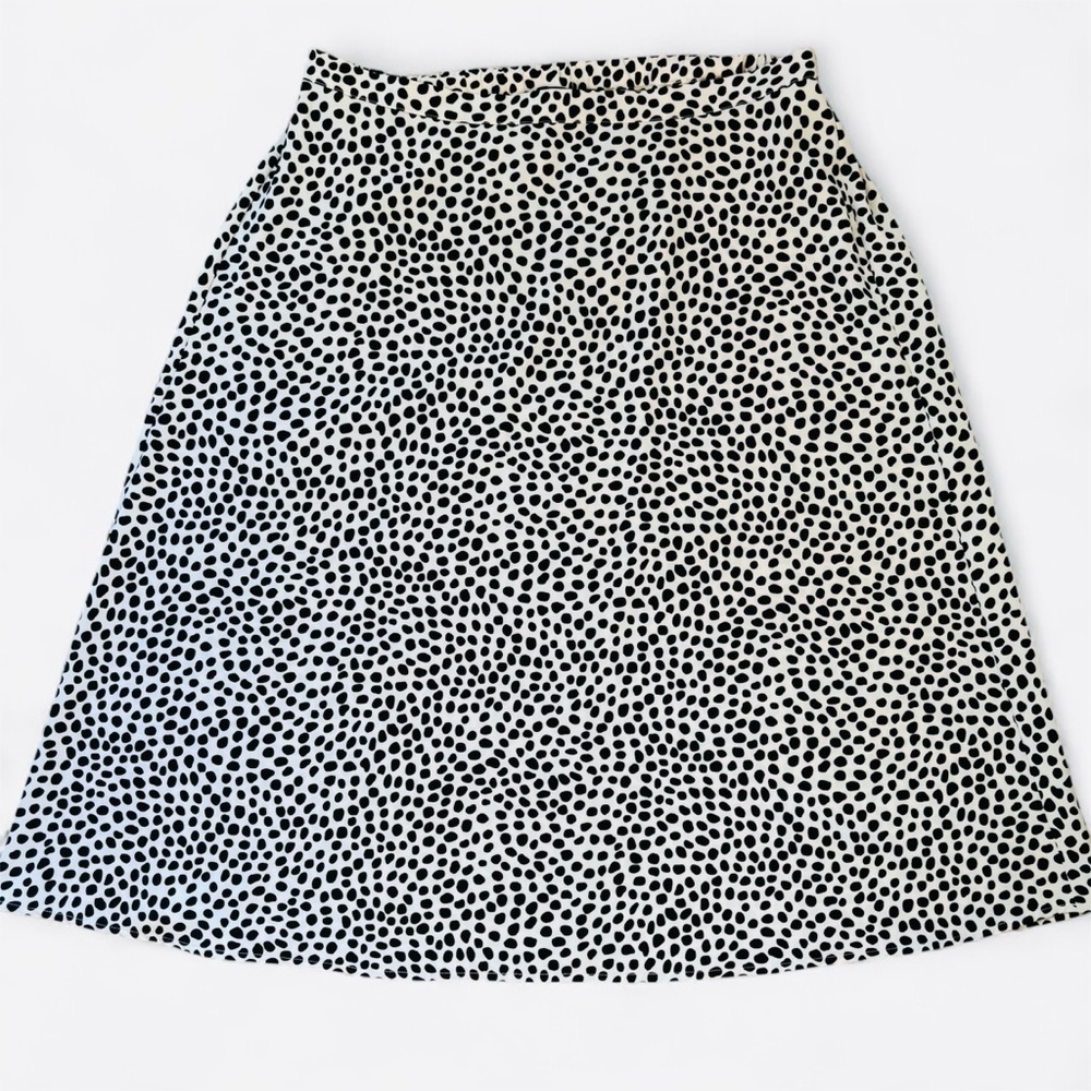 Tahari Black and Cream Polka Dot A-Line Skirt